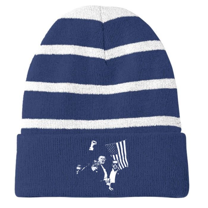 Trump 2024 Fear Not American Hero Fight Fight Fight Maga Striped Beanie with Solid Band