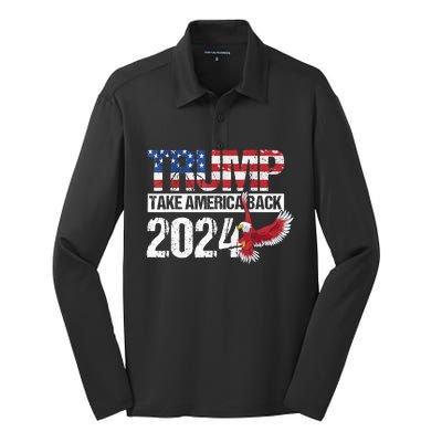 Trump 2024 Flag Take America Back Men Women Trump 2024 Silk Touch Performance Long Sleeve Polo