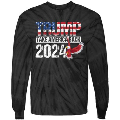 Trump 2024 Flag Take America Back Men Women Trump 2024 Tie-Dye Long Sleeve Shirt