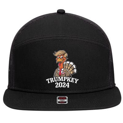 Trumpkey 2024 Funny Turkey Trump Hair Make Thanksgiving Gift 7 Panel Mesh Trucker Snapback Hat