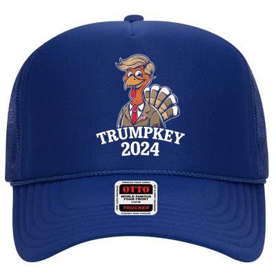 Trumpkey 2024 Funny Turkey Trump Hair Make Thanksgiving Gift High Crown Mesh Back Trucker Hat