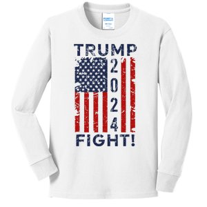 Trump 2024 Fight Fight Fight Kids Long Sleeve Shirt