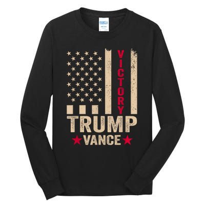 Trump 2024 Flag Victory J.D.Vance President 47 Trump Won Tall Long Sleeve T-Shirt