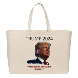 Trump 2024 Faster Than A Speeding Bullet Patriotic Graphic Cotton Canvas Jumbo Tote