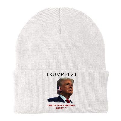 Trump 2024 Faster Than A Speeding Bullet Patriotic Graphic Knit Cap Winter Beanie