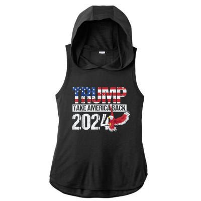 Trump 2024 Flag Take America Back Trump 2024 Ladies PosiCharge Tri-Blend Wicking Draft Hoodie Tank