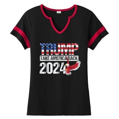 Trump 2024 Flag Take America Back Trump 2024 Ladies Halftime Notch Neck Tee