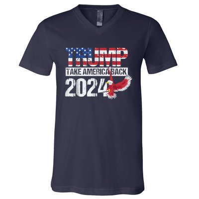 Trump 2024 Flag Take America Back Trump 2024 V-Neck T-Shirt