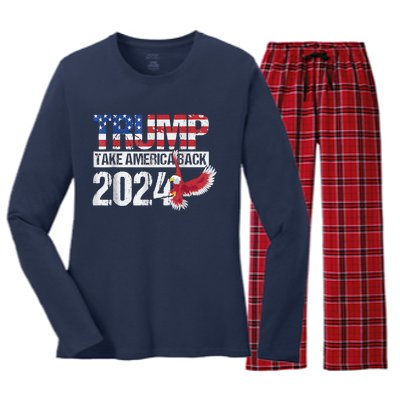 Trump 2024 Flag Take America Back Trump 2024 Women's Long Sleeve Flannel Pajama Set 