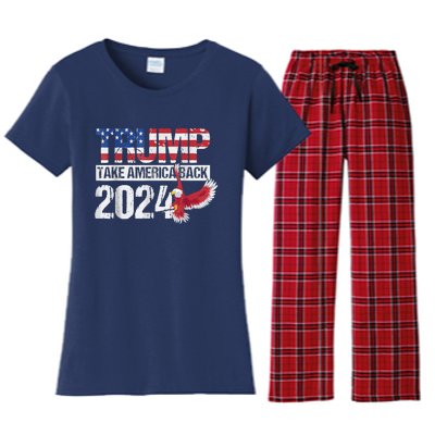 Trump 2024 Flag Take America Back Trump 2024 Women's Flannel Pajama Set