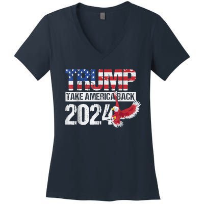 Trump 2024 Flag Take America Back Trump 2024 Women's V-Neck T-Shirt