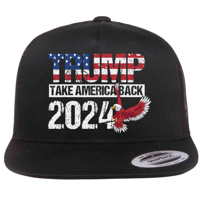 Trump 2024 Flag Take America Back Flat Bill Trucker Hat