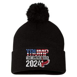 Trump 2024 Flag Take America Back Pom Pom 12in Knit Beanie