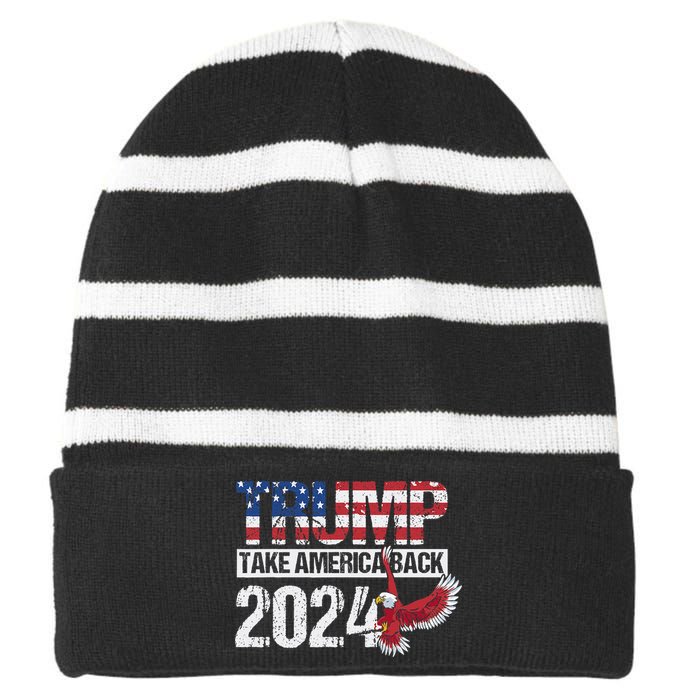 Trump 2024 Flag Take America Back Striped Beanie with Solid Band