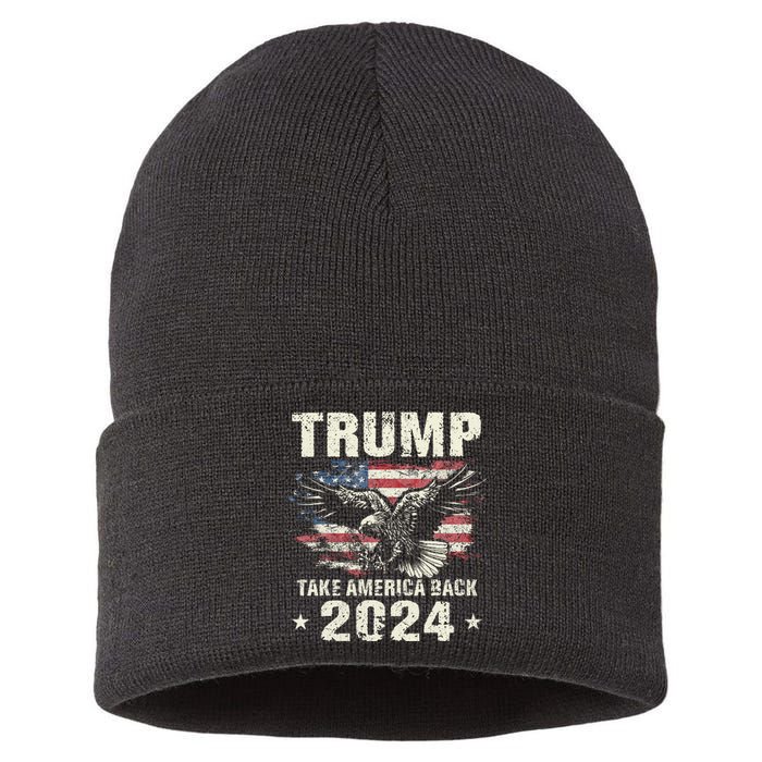 Trump 2024 Flag Take America Back Trump 2024 Sustainable Knit Beanie