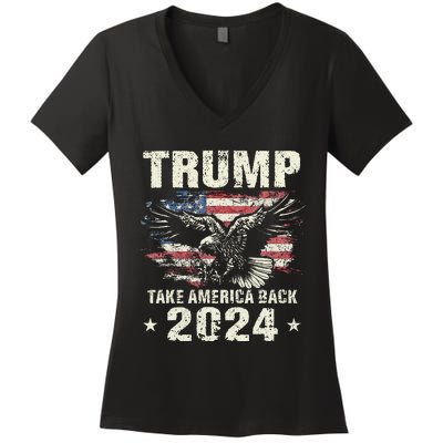 Trump 2024 Flag Take America Back Trump 2024 Women's V-Neck T-Shirt