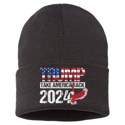 Trump 2024 Flag Take America Back 4th Of July Trump 2024 Sustainable Knit Beanie