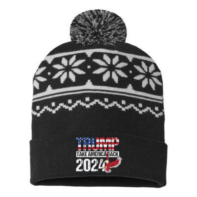 Trump 2024 Flag Take America Back 4th Of July Trump 2024 USA-Made Snowflake Beanie