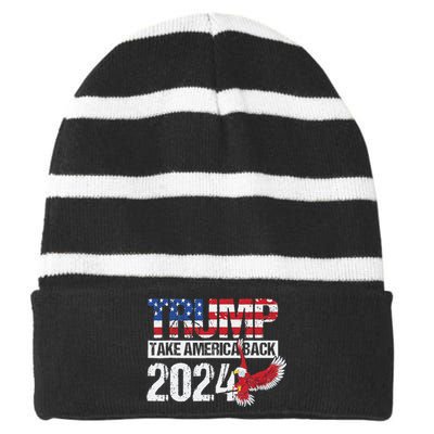 Trump 2024 Flag Take America Back 4th Of July Trump 2024 Striped Beanie with Solid Band