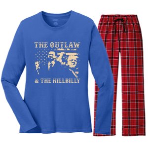 Trump 2024 Flag Outlaw Hillbilly J.D.Vance 2024 Women's Long Sleeve Flannel Pajama Set 