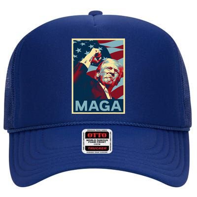 Trump 2024 Fight Fist Pump Us Flag High Crown Mesh Back Trucker Hat