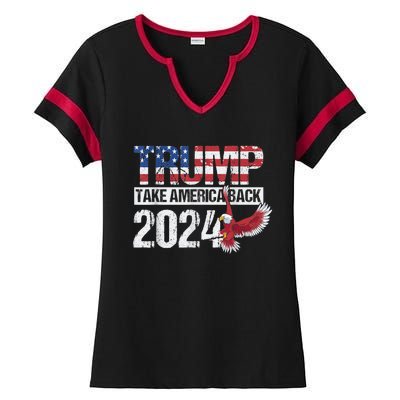 Trump 2024 Flag Take America Back Men Women Trump 2024 Ladies Halftime Notch Neck Tee