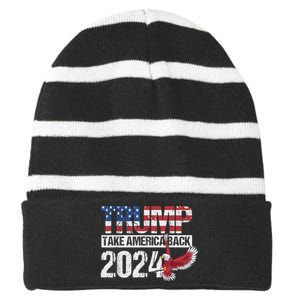 Trump 2024 Flag Take America Back Men Women Trump 2024 Striped Beanie with Solid Band