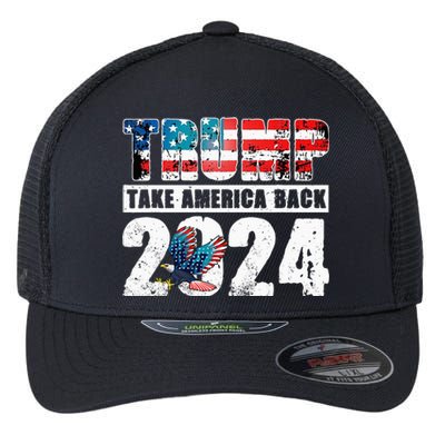 Trump 2024 Flag Take America Back 4th Of July Trump 2024 Flexfit Unipanel Trucker Cap