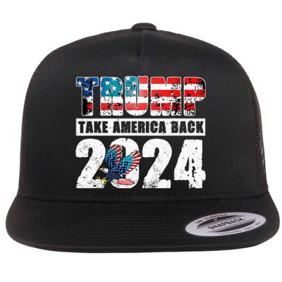 Trump 2024 Flag Take America Back 4th Of July Trump 2024 Flat Bill Trucker Hat