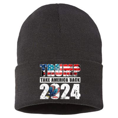 Trump 2024 Flag Take America Back 4th Of July Trump 2024 Sustainable Knit Beanie