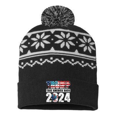 Trump 2024 Flag Take America Back 4th Of July Trump 2024 USA-Made Snowflake Beanie