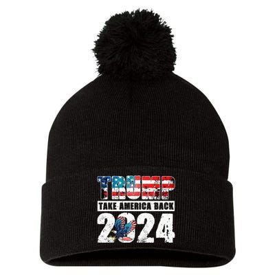 Trump 2024 Flag Take America Back 4th Of July Trump 2024 Pom Pom 12in Knit Beanie