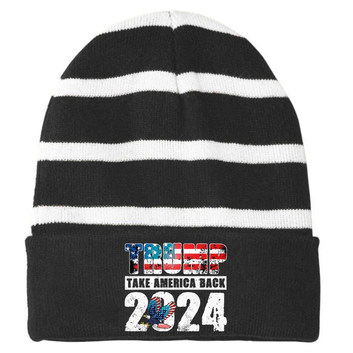 Trump 2024 Flag Take America Back 4th Of July Trump 2024 Striped Beanie with Solid Band