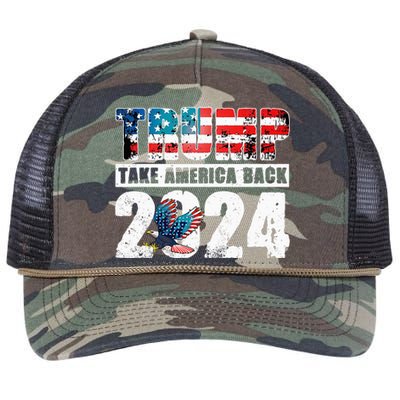 Trump 2024 Flag Take America Back 4th Of July Trump 2024 Retro Rope Trucker Hat Cap