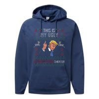 Trump 2024 Funny Xmas Ugly Sweater Performance Fleece Hoodie