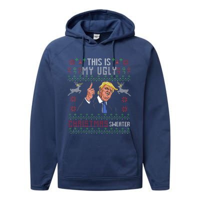 Trump 2024 Funny Xmas Ugly Sweater Performance Fleece Hoodie