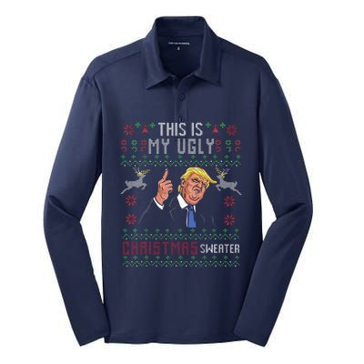 Trump 2024 Funny Xmas Ugly Sweater Silk Touch Performance Long Sleeve Polo