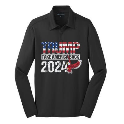 Trump 2024 Flag Take America Back Men Women Trump 2024 Silk Touch Performance Long Sleeve Polo