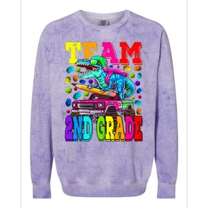 Team 2nd Grade Monster Truck Dinosaur Back To School Colorblast Crewneck Sweatshirt