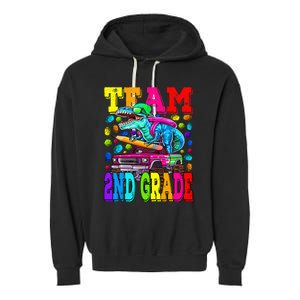 Team 2nd Grade Monster Truck Dinosaur Back To School Garment-Dyed Fleece Hoodie