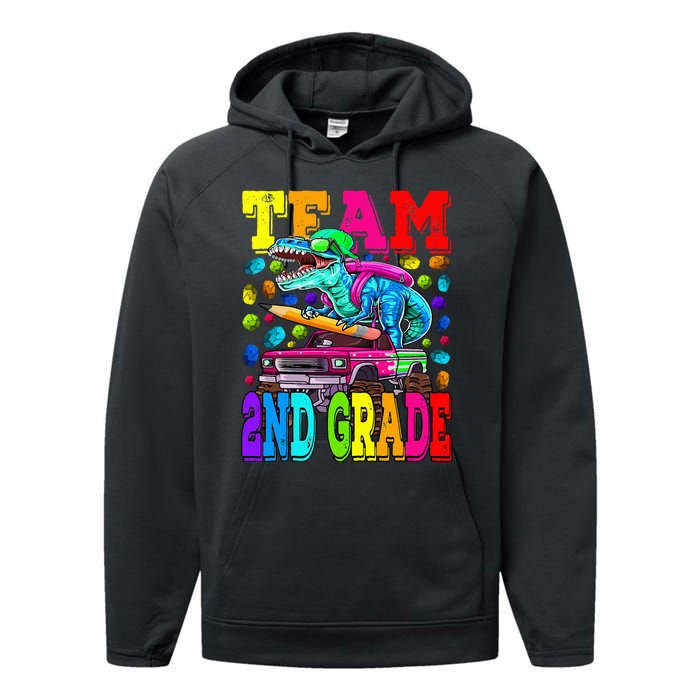 Team 2nd Grade Monster Truck Dinosaur Back To School Performance Fleece Hoodie