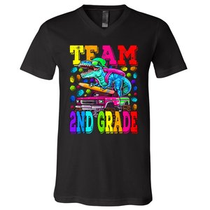 Team 2nd Grade Monster Truck Dinosaur Back To School V-Neck T-Shirt