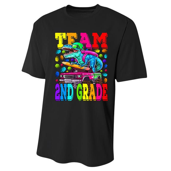 Team 2nd Grade Monster Truck Dinosaur Back To School Performance Sprint T-Shirt