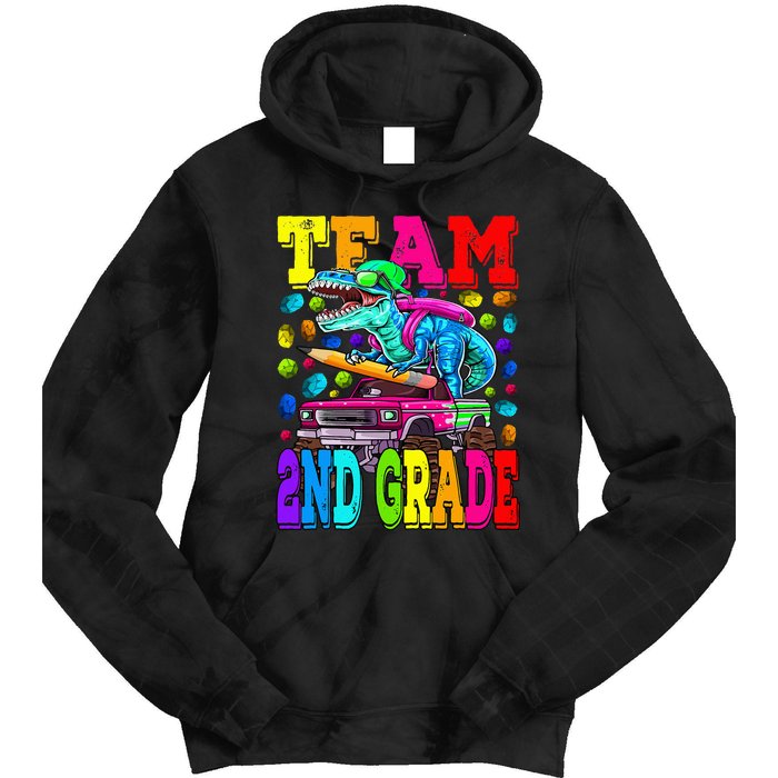 Team 2nd Grade Monster Truck Dinosaur Back To School Tie Dye Hoodie