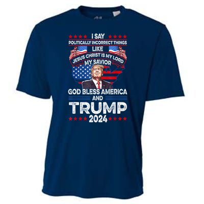 Trump 2024 God Bless America Jesus Christ Is My Lord Gift Cooling Performance Crew T-Shirt