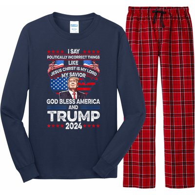 Trump 2024 God Bless America Jesus Christ Is My Lord Gift Long Sleeve Pajama Set