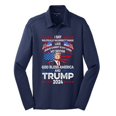 Trump 2024 God Bless America Jesus Christ Is My Lord Gift Silk Touch Performance Long Sleeve Polo