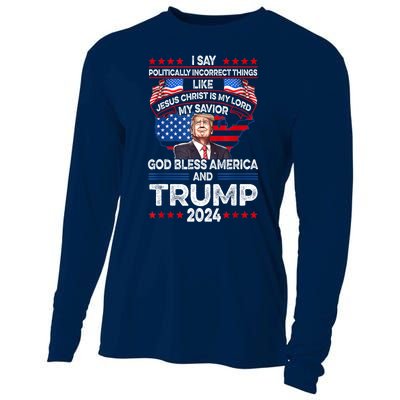 Trump 2024 God Bless America Jesus Christ Is My Lord Gift Cooling Performance Long Sleeve Crew