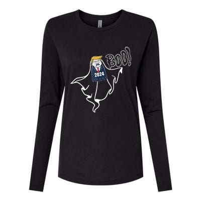 Trump 2024 Hair Funny Ghost Halloween Womens Cotton Relaxed Long Sleeve T-Shirt