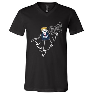 Trump 2024 Hair Funny Ghost Halloween V-Neck T-Shirt